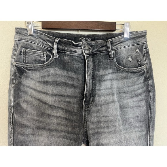 Judy Blue Skinny Fit Jeans 13/31 Hi Rise Distressed Hem Tapered Gray JB88792-GRY - Picture 2 of 13